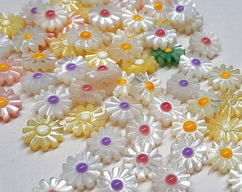 10mm Daisy Flower Mother of Pearl Beads, Flower Beads, MOP Beads, Many Colors GB996