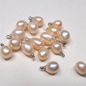 6-9mm Genuine Freshwater Pearl Peach Color Pearl Dangle Charm PB1516