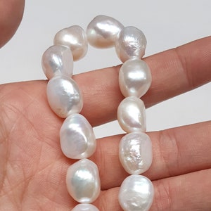 AAA 13x14mm white nugget pearls, natural pearl beads,high luster, baroque pearls, white pearl necklace, large pearl strand PB160