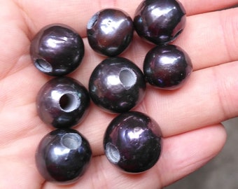 13-15mm Black pearl large hole, 4mm hole, peacock freshwater pearl,  leather pearl, PB1825