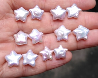 White baroque star-shaped pearls, 10-13mm pearls, undrilled pearls, top half drilled,  pearl pair, PB1830