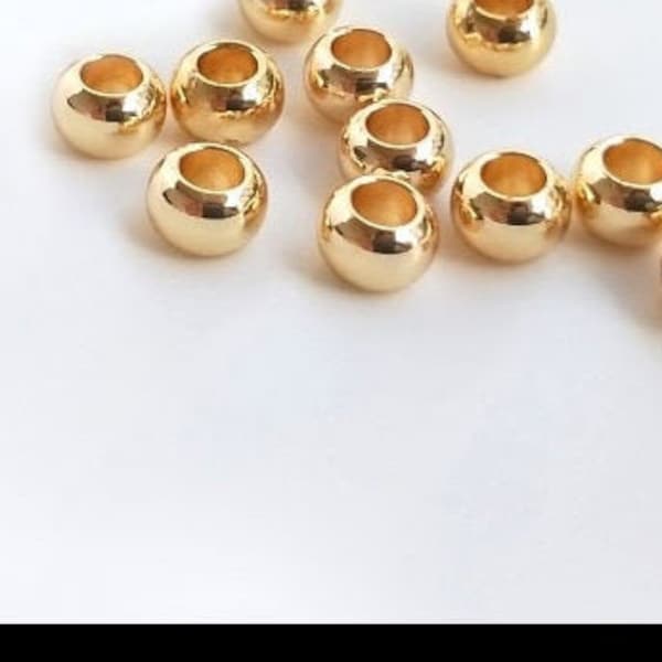 14k Real or plaqué européen grand trou perles plaquées or 6x4 mm. Fit Euro chaîne de style, cordon ou cuir Pas facilement terni SB413