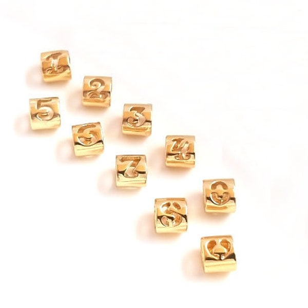 4.5x3.8mm 14k Real Shiny Gold Numbers, Number Charms, Number Beads, Birthday Charms, Initial Charms, Gold Plated Bead Charm, SB326