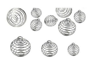8pcs Empty Silver Spiral Cage Pendant Necklace - 14mm- 20mm- 25mm - Bulk Quantity Tumble Stone Crystal Holder Gemstone Pendulum  GB784