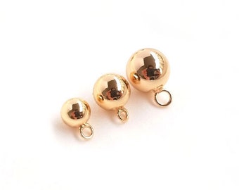6mm 8mm 10mm Plain Round Ball Drops 14K Real Gold Plated Charms Not Easily Tarnished  SB410