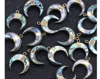 Small Crescent Moon Abalone Shell Pendants Double Horn Charms Pendant Wholesale GB449