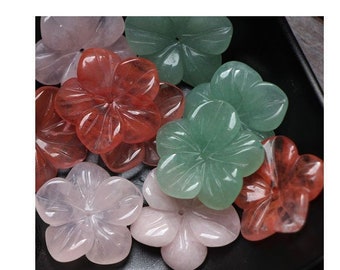 26mm Quartz Rose Gemstone Perles de Fleurs de Rose Sculptées BULK LOT Vert Aventurine GB1175
