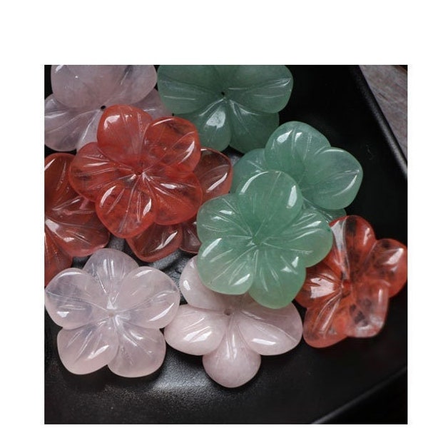 26mm Quartz Rose Gemstone Perles de Fleurs de Rose Sculptées BULK LOT Vert Aventurine GB1175