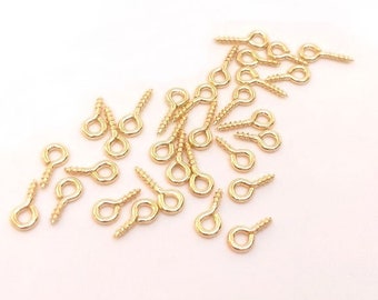 Tiny 14k real gold plated eye screws for pendants/ screw eye bails/ eye bails/ eye screw for bead making supplies/ Connector  SB419