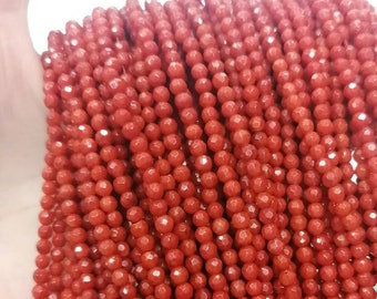 Perles de corail rouges de 3 mm, à facettes, brin de perles de corail rondes, perles de pierres précieuses lâches naturelles, perles de pierre semi-précieuse GB748