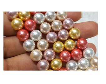 Perles Rondes Coquillage Arc-en-ciel Tahiti - Fil De 38,1 Cm - Taille 14 Mm