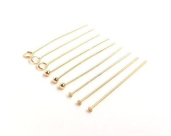 50 Stück 14K Echtgold plattierte Headpins, Kugelkopfstifte, Schalenstift, vergoldete Kettelstift 22/24 gauge, 20/30/40/50 mm SB566