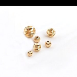 3-8mm 14K Real Gold Plated Round Corrugated Straight Beads Not Easily Tarnished SB361