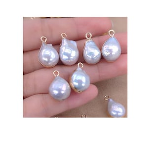 10mm  Natural Pearl Charms Drop Pendant, Gold Color Edge, Natural Freshwater Pearl Charm, Baroque Pearl Pendant, PB892