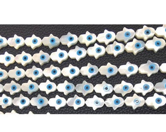 10x8mm Mother Of Pearl Evil Eye Beads ,Hamsa Hand Eye Shell Beads , Turkish Evil Eye Beads , Evil Eye Jewelry Supply 3pcs GB439