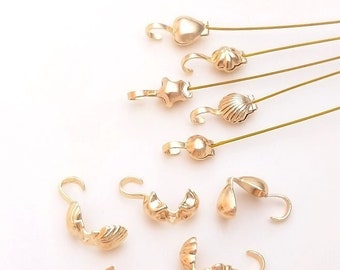 14K Real Gold Plated Clamshell Bead Cord Leather End Cap Assorted Not Easily Tarnish SB1278