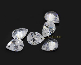 Sided drilled CZ, drop cubic zirconia, loose, pear cut cz, with hole, loose gemstone, teardrop CZ, 1 bead, Many Sizes