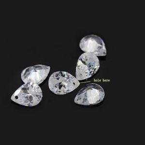 Sided drilled CZ, drop cubic zirconia, loose, pear cut cz, with hole, loose gemstone, teardrop CZ, 1 bead, Many Sizes