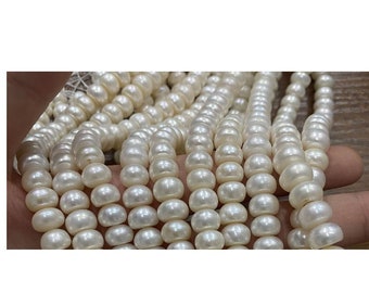 9-10mm Button pearls, rondelle pearl natural white freshwater pearl wholesale, loose button pearl beads, fine pearl jewelry supply PB1289