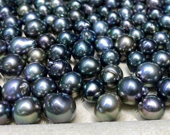 10個入り 9-10mm 穴なし ルースロング バロック タヒチアン グリーン