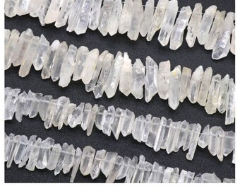 Varas de cristal branco áspero, pontos de quartzo, pontos de cristal de quartzo, pontos de cristal perfurados superiores, contas de bastão naturais GB452