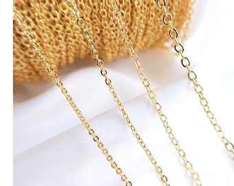 18k Real Gold Plated Chain- Gold Plated Chain Bulk-Chain Wholesale Chain - Flat Cable Chain 1.0mm/1.3 mm/1.6mm/2.0mm Chain by the Foot SB494