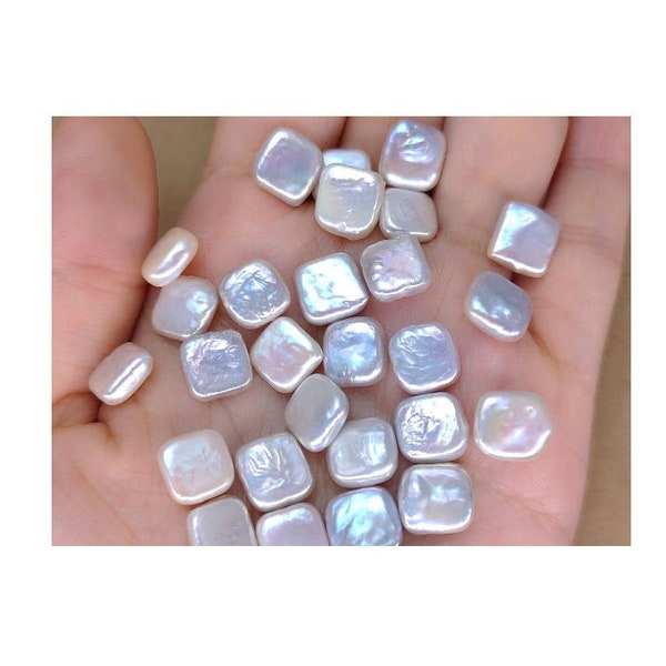 8-9mm  Diamond White Pearl, No Hole, Small Square Pearl, Coin Pearls, Genuine Freshwater Pearl, PB908