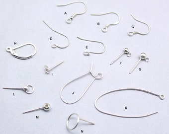 Plata esterlina .925 gancho cables para los oídos y alambres de oído franceses 14 estilos post stud earring hallazgos SB646