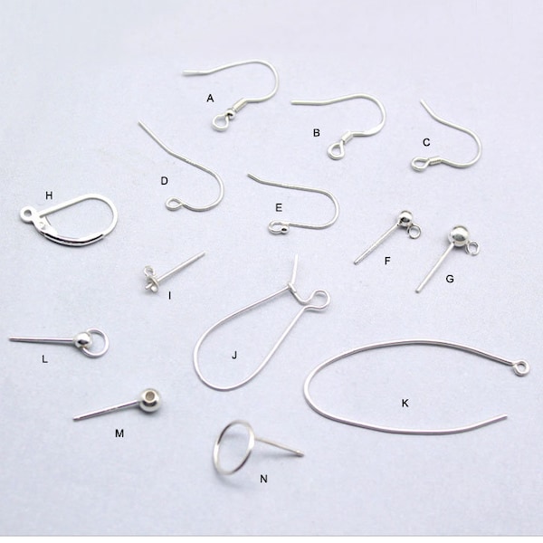 Sterling Silver .925 Hook Ear Wires & French Ear Wires 14 Styles Post Stud Earring Findings SB646