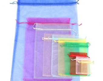 100 bolsas de organza con cordón, bolsas para joyas, bolsas de regalo para bodas, bolsas de regalo, bolsas para dulces, muchos tamaños y colores SB430