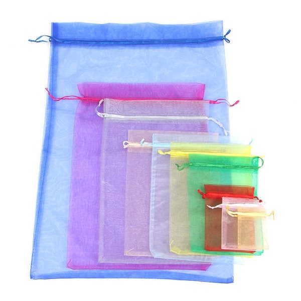 100pcs Cordon de serrage Sacs en organza Sacs à bijoux Pochettes de mariage Favoris Sacs cadeaux Sacs cadeaux Sac à bonbons De nombreuses tailles Couleurs SB430