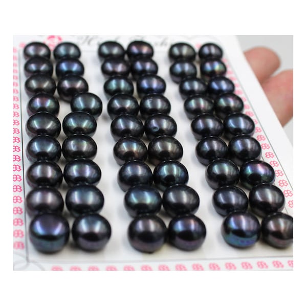 3-12mm Freshwater Pearl, AAA Half Drilled Peacock Button Round Pearl Studs for Making Earring/Ring , Black Pearl CABs, PB804