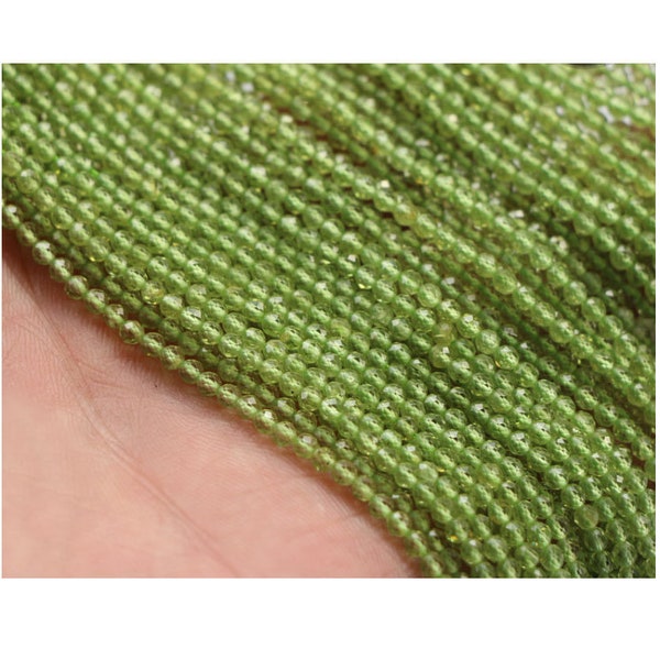 2-3mm Natural Green Peridot Faceted Round Beads Micro Laser Diamond Cut Real Gemstone 15.7" Strand GB667