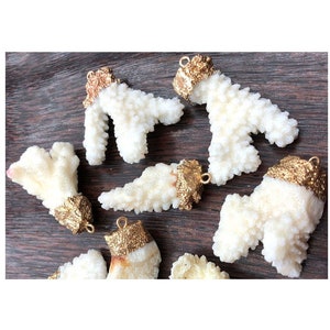 White coral charm, gold color plated, large gemstone pendant, 20-35x33-48mm, SB1634