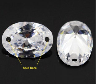 4-8mm Double hole CZ, drilled, oval cubic zirconia, clear CZ, with hole, fine stone, loose gemstone, long stone, connector, GB058