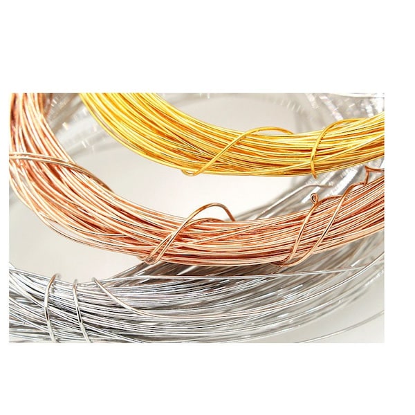 Sterling Silver Round Half Hard Wire- 24 jauge, No Placage/ 14K Yellow Gold/ Pink Gold Placage, 1 meter Wire, Jewelry Making SB170