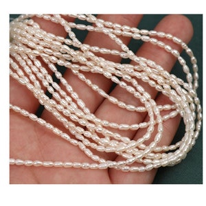 2-3mm AAA Tiny Natural White Oval Rice Freshwater Pearl Beads,High Luster/Quality Genuine Cultured Freshwater Small Seed Pearls PB514
