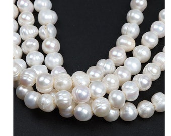 9mm Agujero grande 2.5mm Agujero Perla de Agua Dulce Barroco Redondo Patata Perla Marfil Natural Blanco A-AA 14" Strand 40 Perlas Cuentas PB967