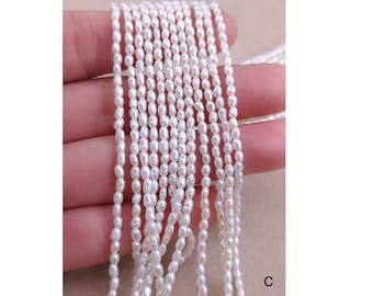 1-2.2mm rice pearls, bulk, white seed pearls, natural pearl beads, wholesale, high lusters, pearl strand,15 &quot;