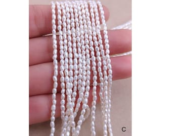 Perles de riz de 1 à 2,2 mm, en vrac, rocailles blanches, perles de nacre naturelles, vente en gros, lustre élevé, rang de perles, 15 pouces