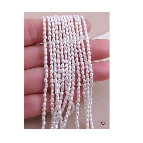 Perles de riz de 1 à 2,2 mm, en vrac, rocailles blanches, perles de nacre naturelles, vente en gros, lustre élevé, rang de perles, 15 pouces