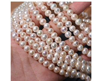 6-7mm  Large Hole Freshwater Pearl, 14 Inch Strand Big Hole Beads 2.0mm Hole PB977