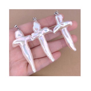 60x30mm  Cross pendant,cross necklace pearl,baroque pearl pendant,large cross pearl pendant , 1pcs, PB913