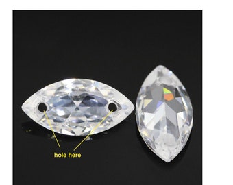 Double hole gemstone, drilled, marquise cubic zirconia, clear CZ, with hole, fine stone, loose gemstone, jewelry making 3-12mm GB059