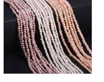 Bulk 3-4mm Natural Tiny Seed Freshwater Pearl Beads, Tiny Pearls, Genuine Freshwater Pearls, Cultured Small Seed Pearls White/Peach PB155