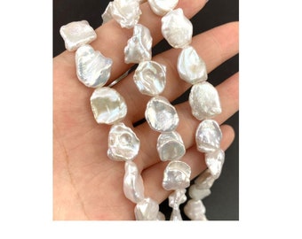 Keshi Pearls, 12-13x16-18mm White Freshwater Pearl Strands, AA Natural Keishi Pearl String,Loose Reborn Pearl Beads Strand High Luster PB149