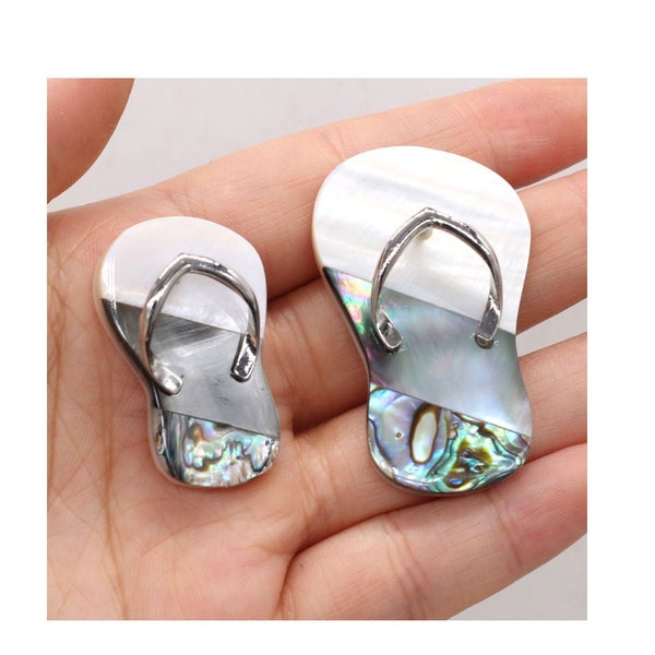 Silver Flip Flop Charm, Shoe Charm for Necklace Bracelet Earring, Abalone Flip Flop Charm, Mother of Pearl, Sandal Charm, MOP GB198