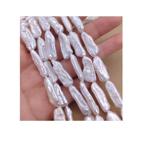 6-10x18-25mm Biwa Perle, lange gebohrte Stabperlen, natürliche weiße Biwa-Süßwasserperle, echteZuchtperlen vollstrang, Lüster PB828
