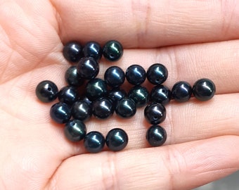 Half Drilled Loose Pearls,Genuine Freshwater Pearl Beads,High Luster Cultured Black Pearl Beads PB080 5-6mm Natural Black Round Pearls