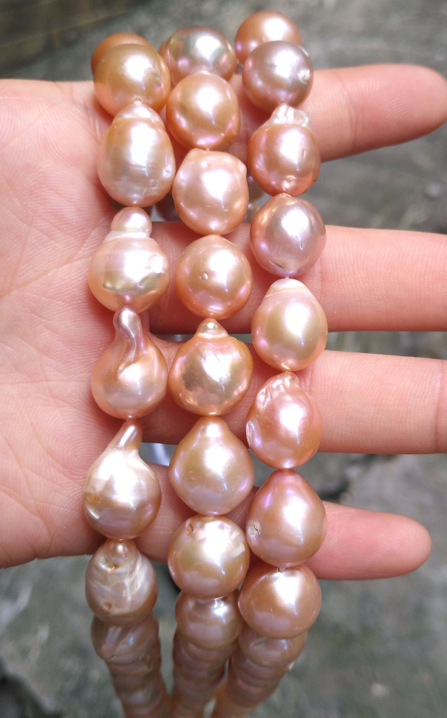 12-15mm Natural Peach Or Pink Large Freshwater Edison Pearl Beads Hole Size Genuine Extra Shiny Baroque Pearls Strands PB1898
